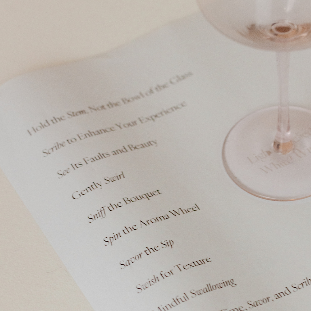 wine tasting technique kit has a ten step wine tasting method featured here on the placemat