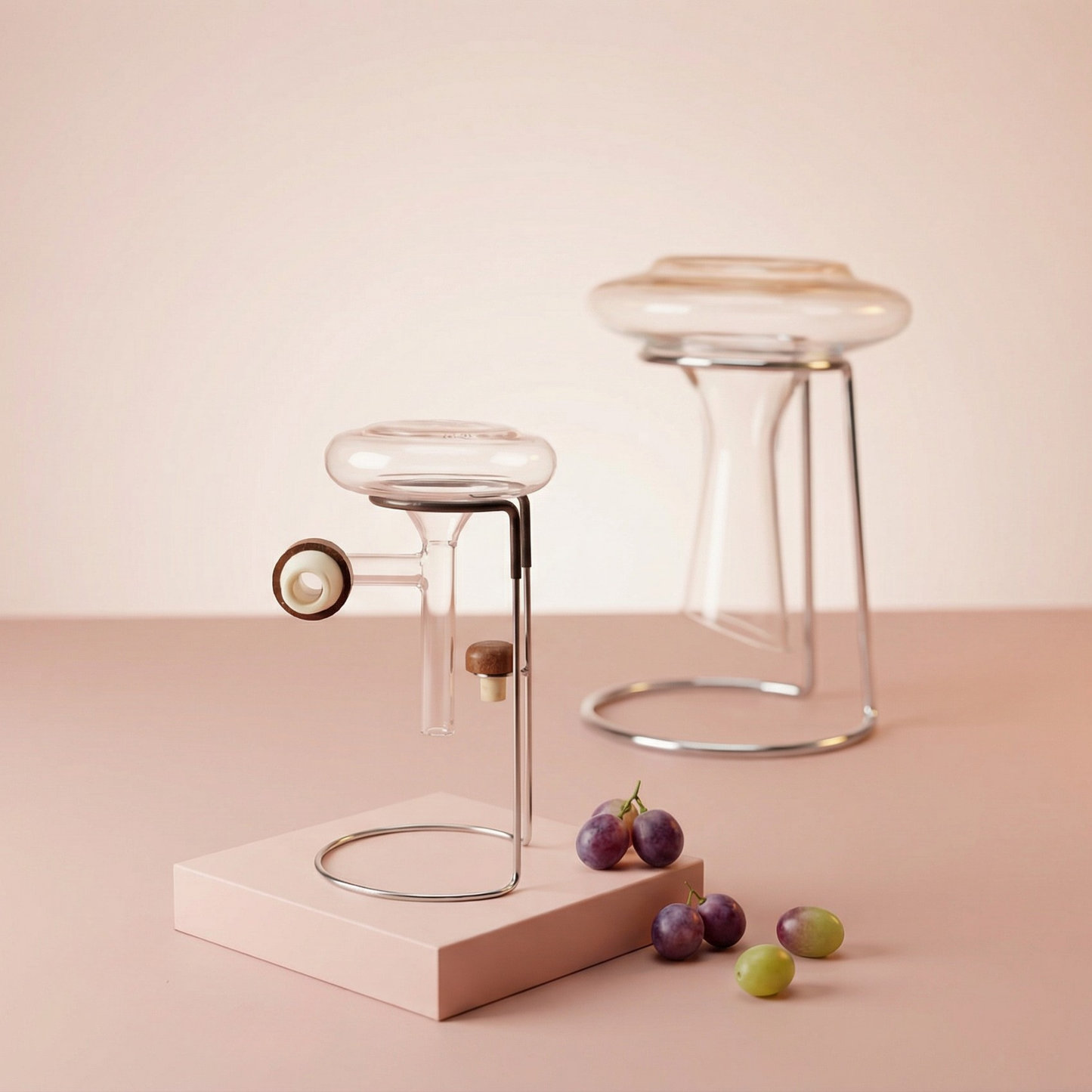 Soft pink gradient studio background for the Savvy Llama wine decanting kit product page, reflecting the brand's feminine and elevated wine lifestyle aesthetic