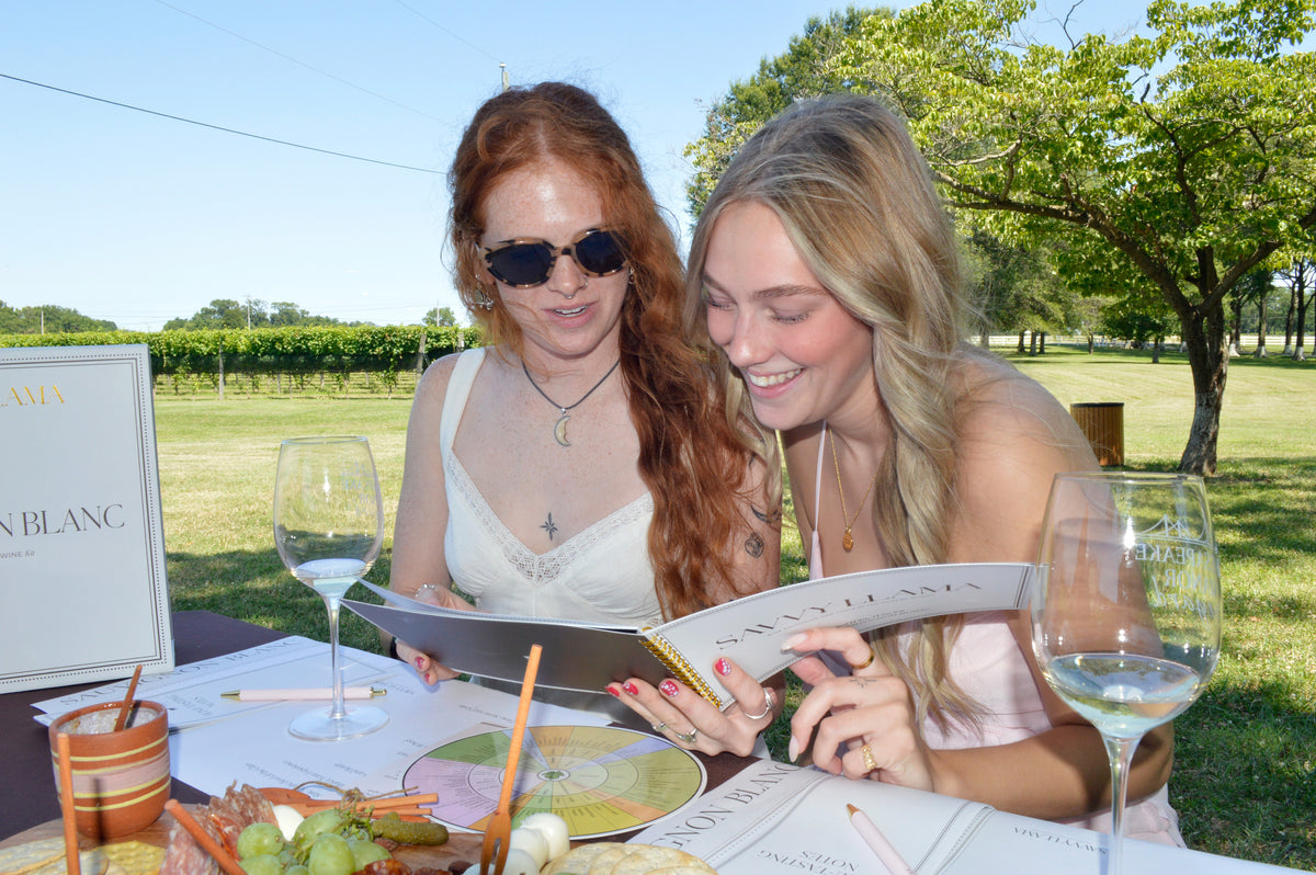 Women at a lively guided wine tasting party as part of the Savvy Llama Wine Confidence Program, celebrating one of five iconic wine tasting party experiences included in the ten-month membership